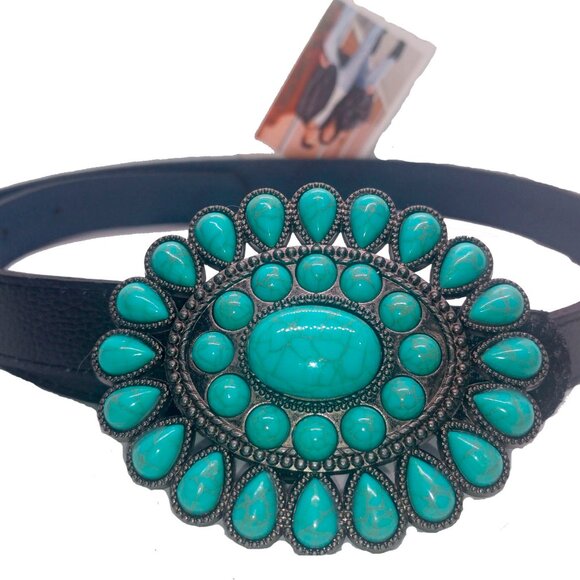 Promotional New Womens Skinny Reversible Leather Belt Black Blue Size 34